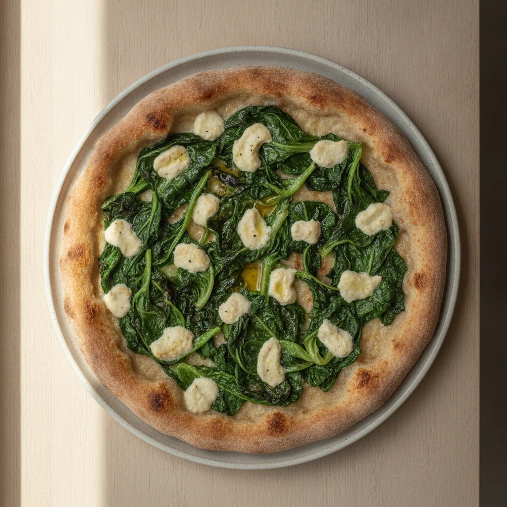Pizza integral de escarola com queijo de castanha