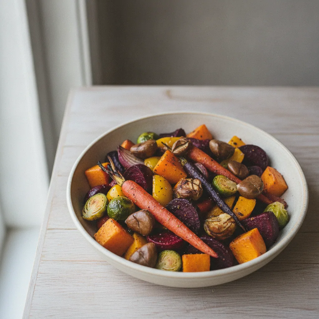 Frigideira de legumes de outono com castanhas