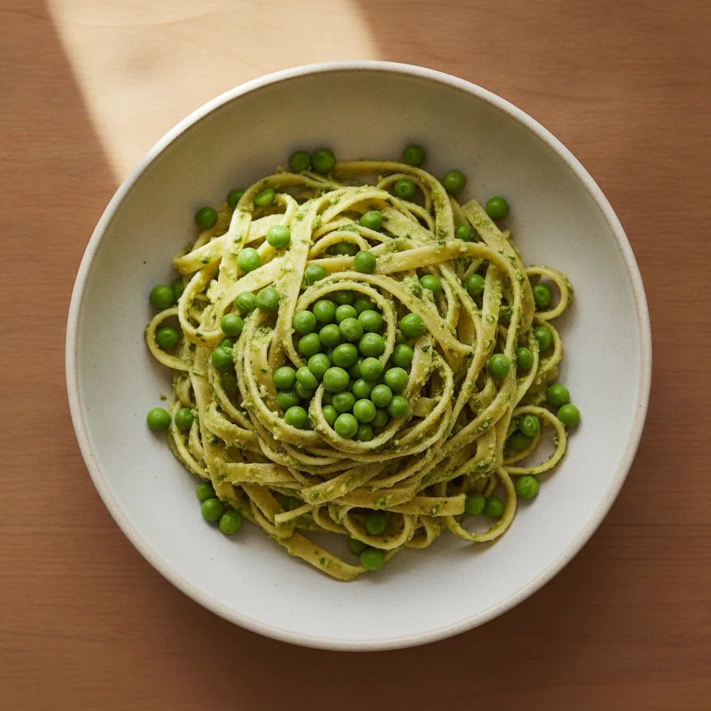 Talharim ao pesto de ervilha e hortelã