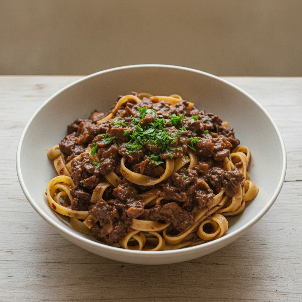 Tagliatelle ao ragu de cogumelos secos e vinho