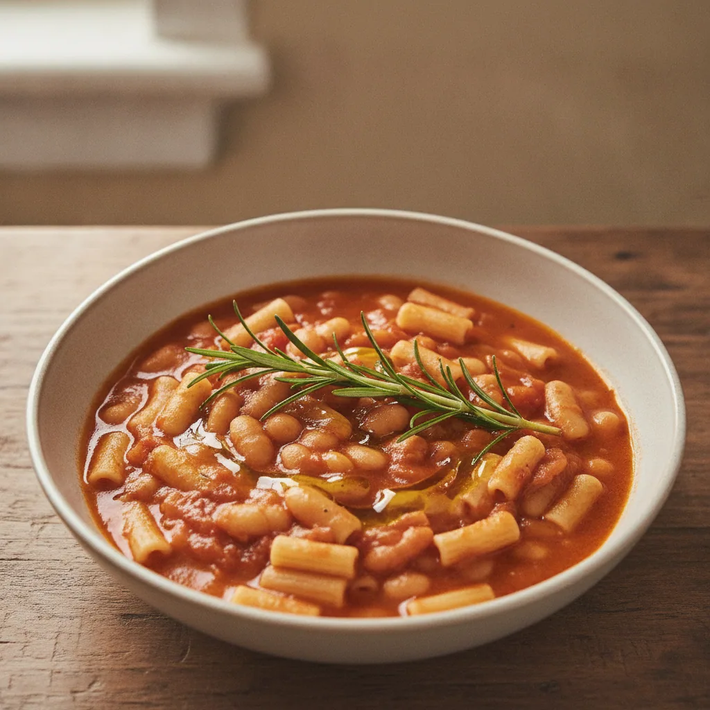 Pasta e fagioli com massa curta e alecrim