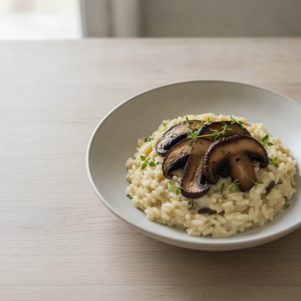 Risoni com cogumelo portobello e tomilho