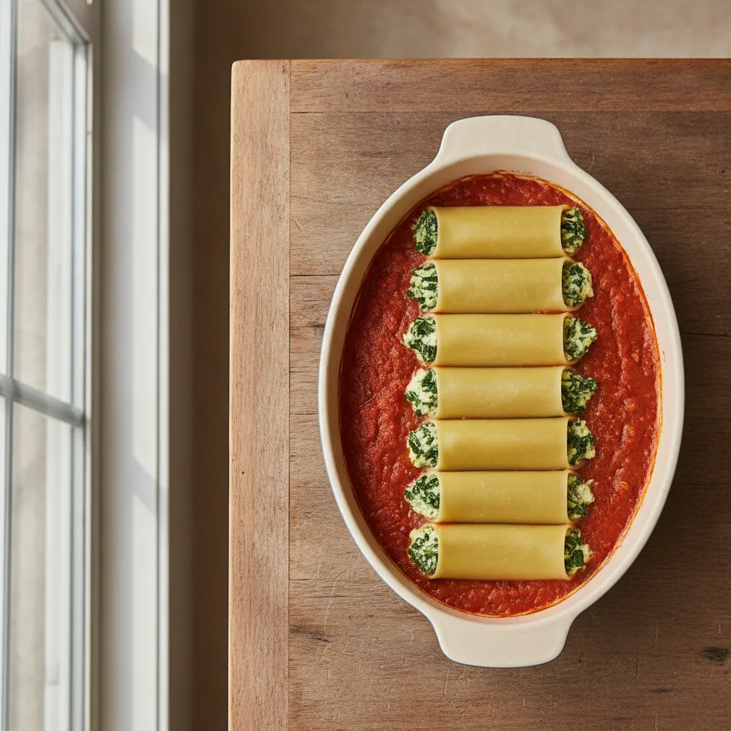Cannelloni de ricota de castanha e espinafre