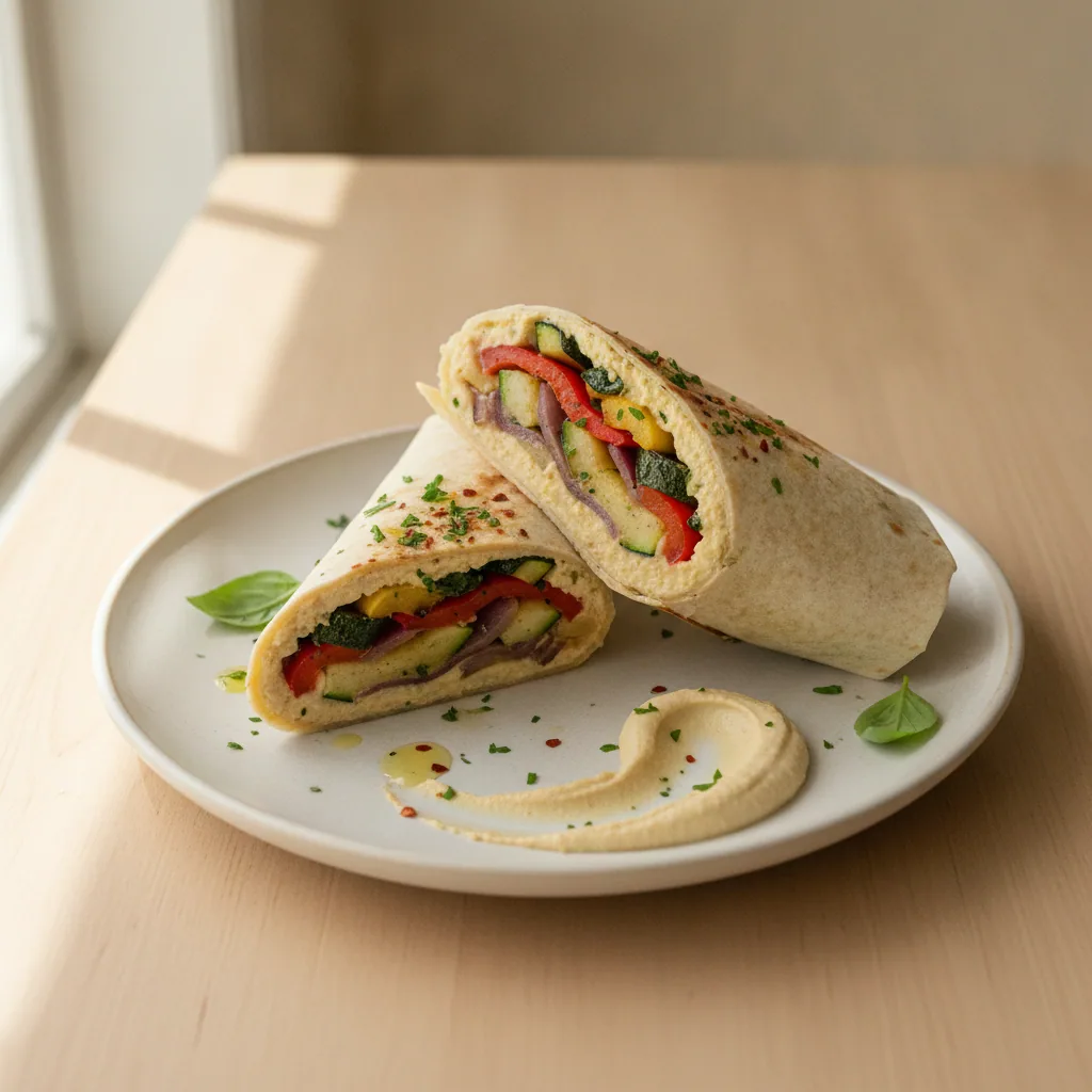 Wrap de homus com legumes grelhados