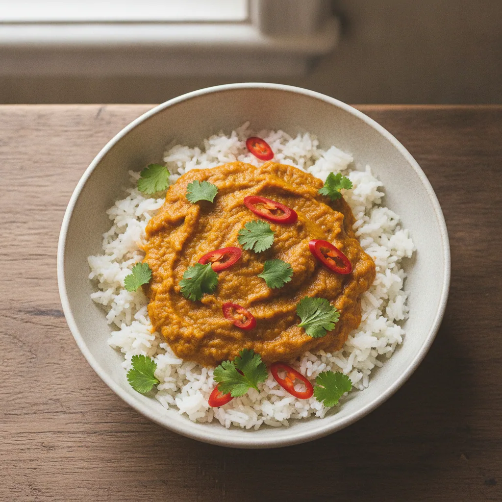 Bowl de curry de abobora com arroz basmati