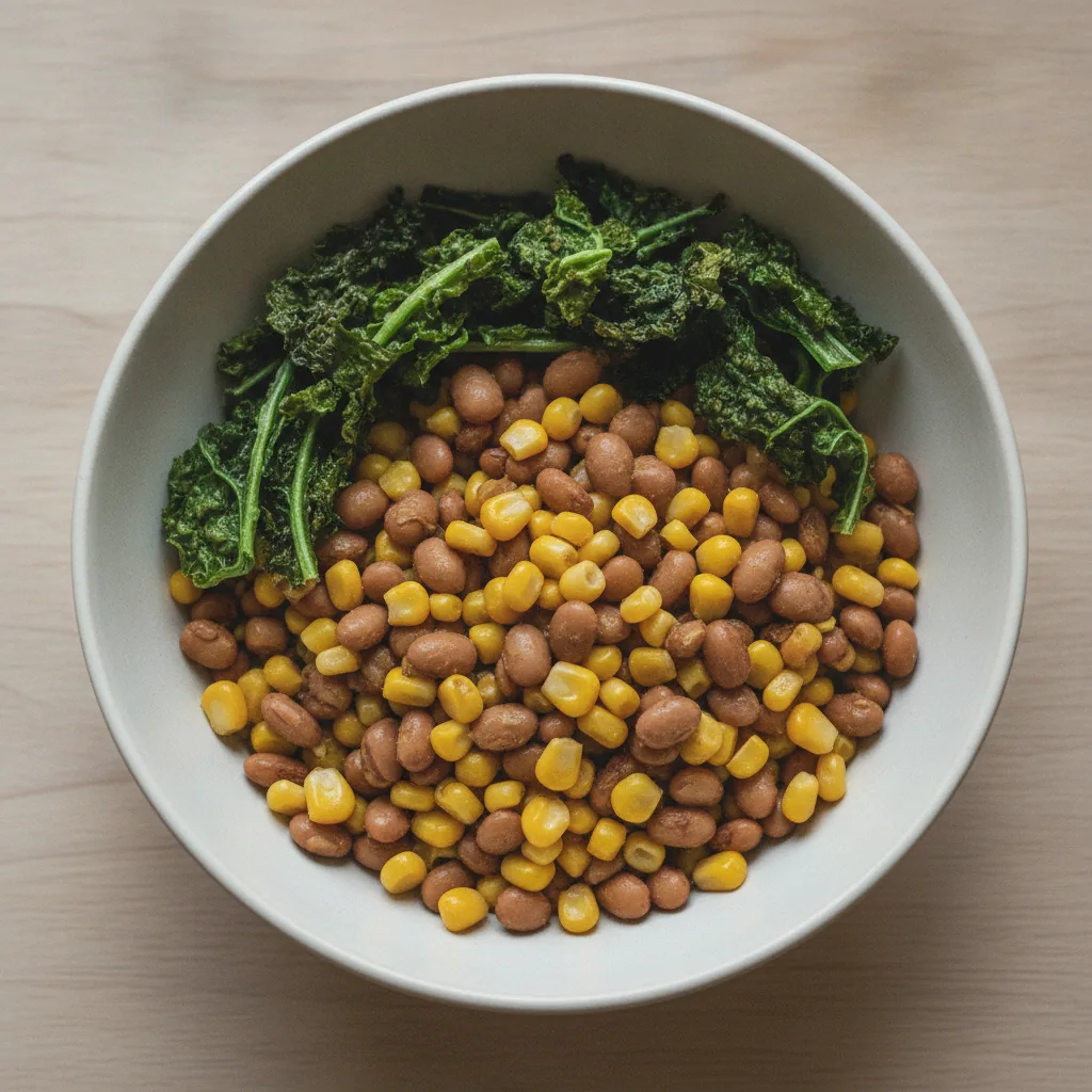 Bowl de milho verde com feijao carioca e couve crocante
