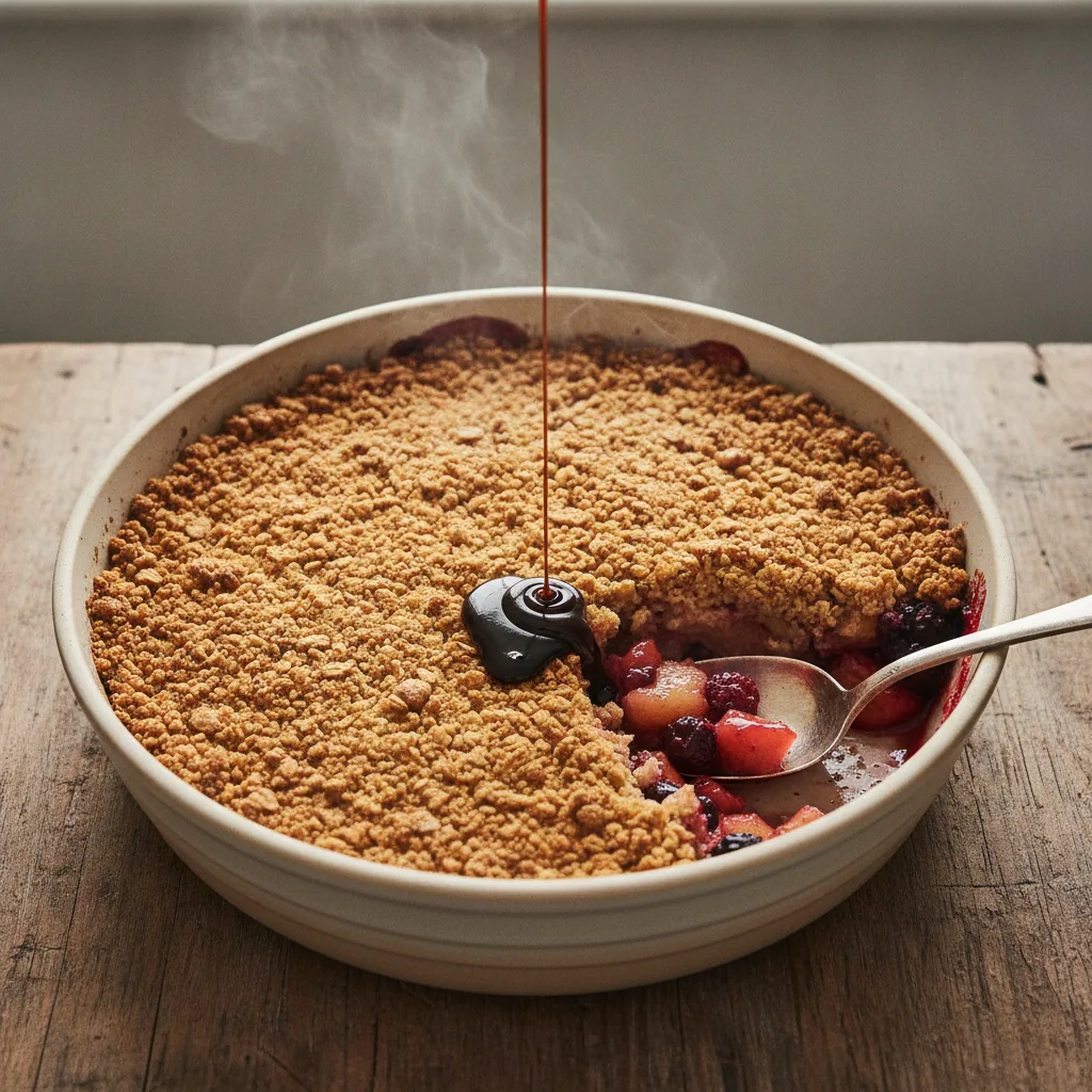 Crumble de maçã e frutas vermelhas com aveia