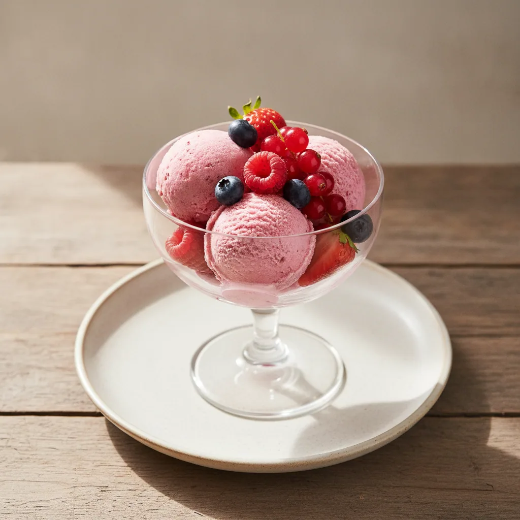Sorvete cremoso de frutas vermelhas sem sorveteira