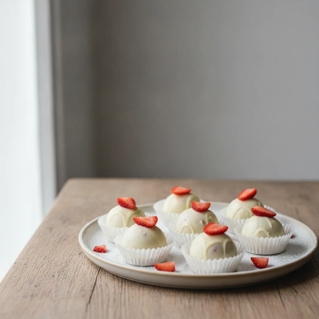 Bombom gelado de frutas vermelhas e chocolate branco vegano