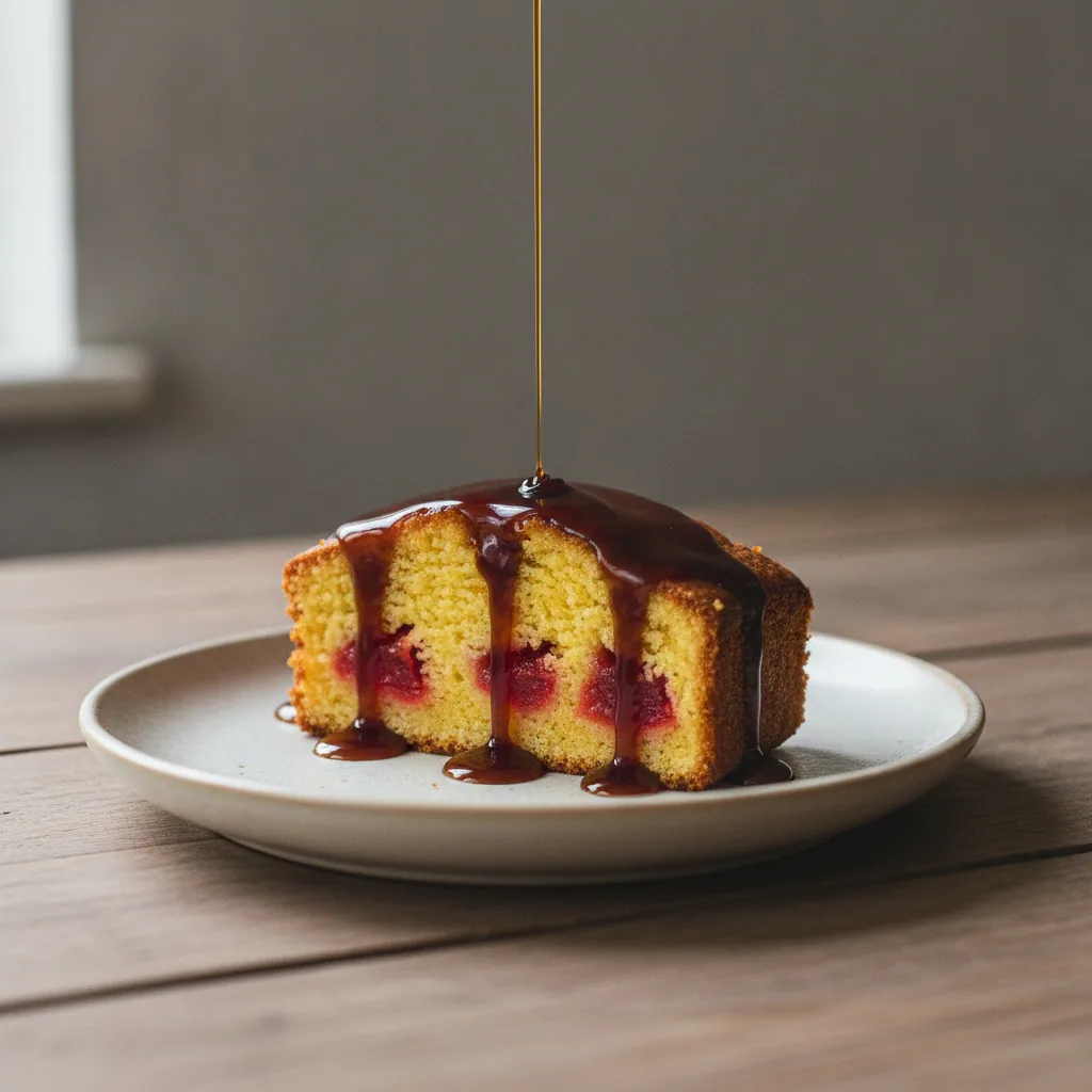 Bolo de fubá com goiabada em pedaços