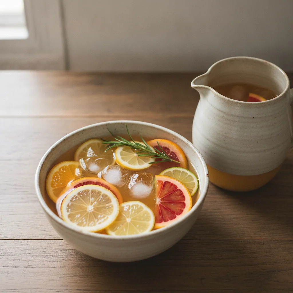 Chá gelado de frutas cítricas com alecrim