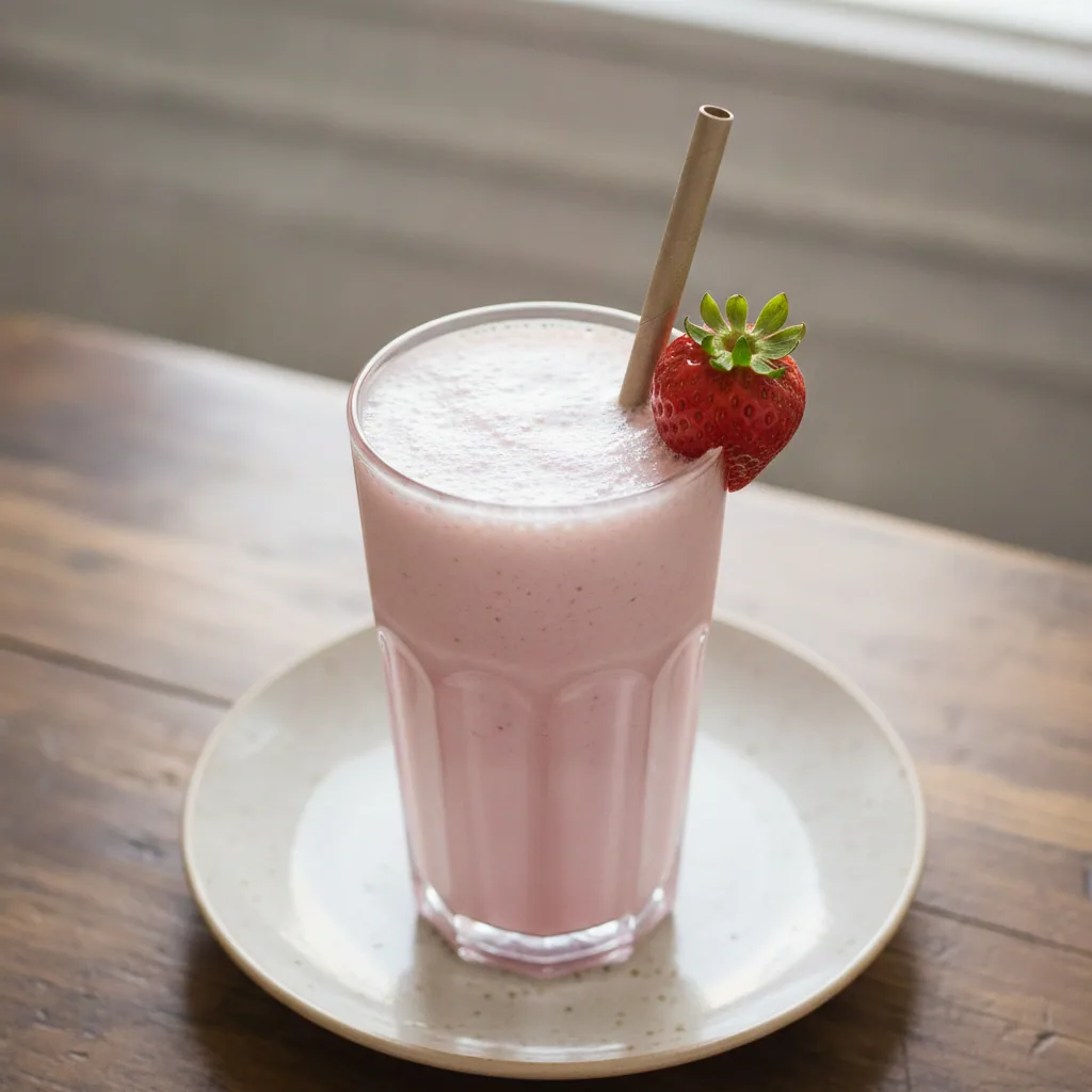 Milk-shake vegano de morango com leite de coco