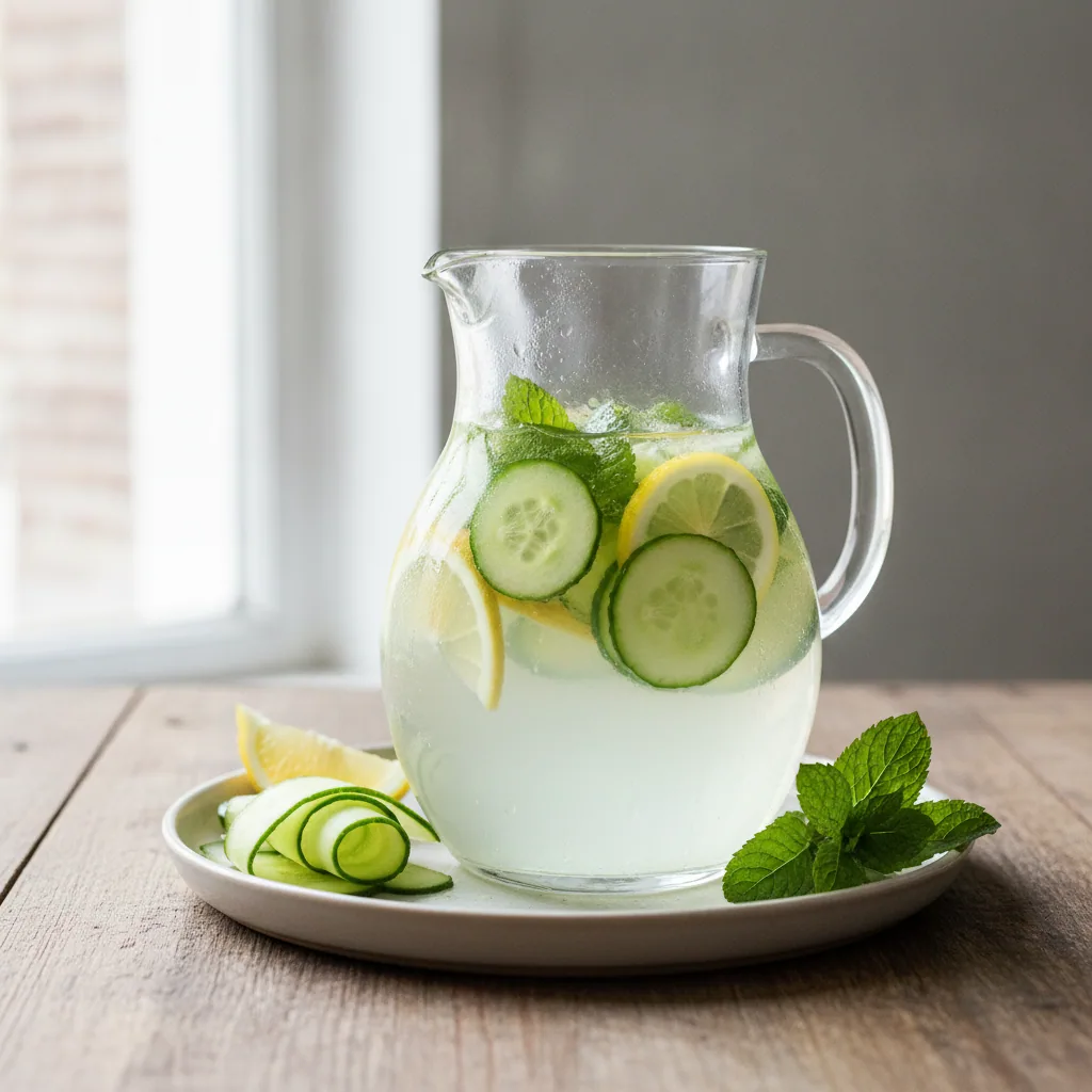Água aromatizada de pepino, limão e hortelã