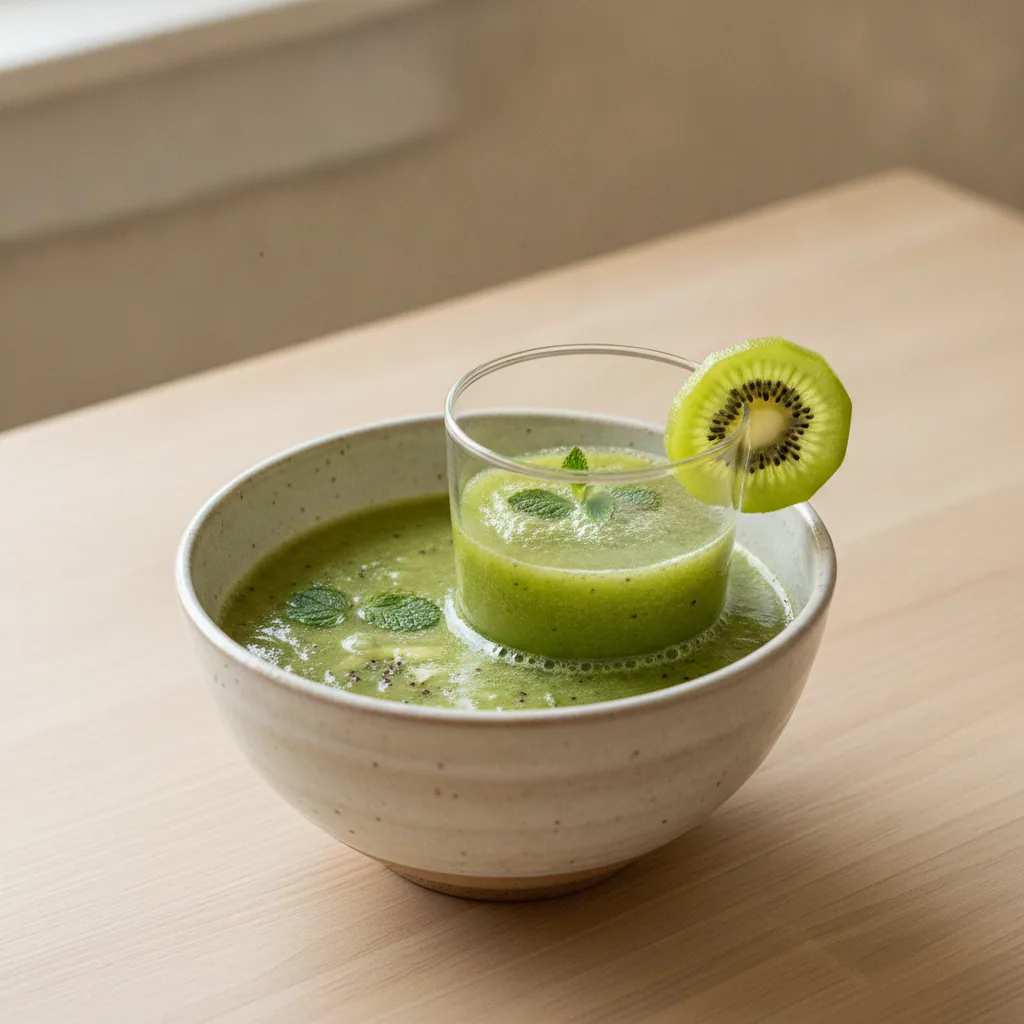 Suco verde de couve, kiwi e hortelã
