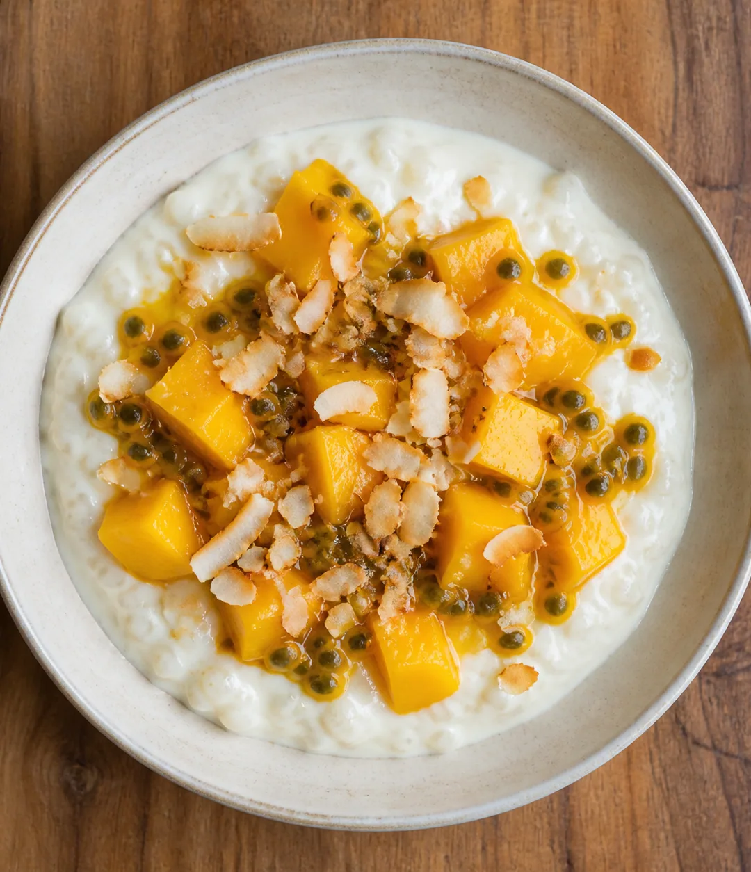 Cremoso de tapioca com manga e maracujá