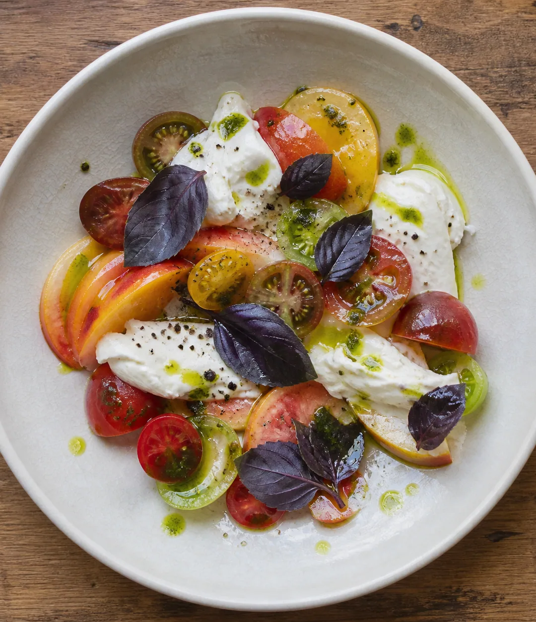 Tomate colorido, nectarina e burrata de castanha