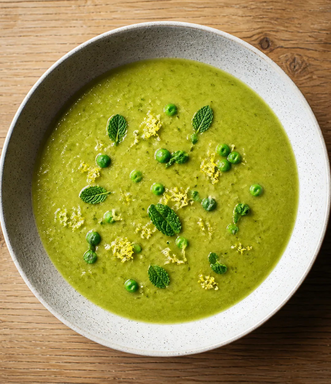 Sopa de ervilha partida com hortelã e limão-siciliano