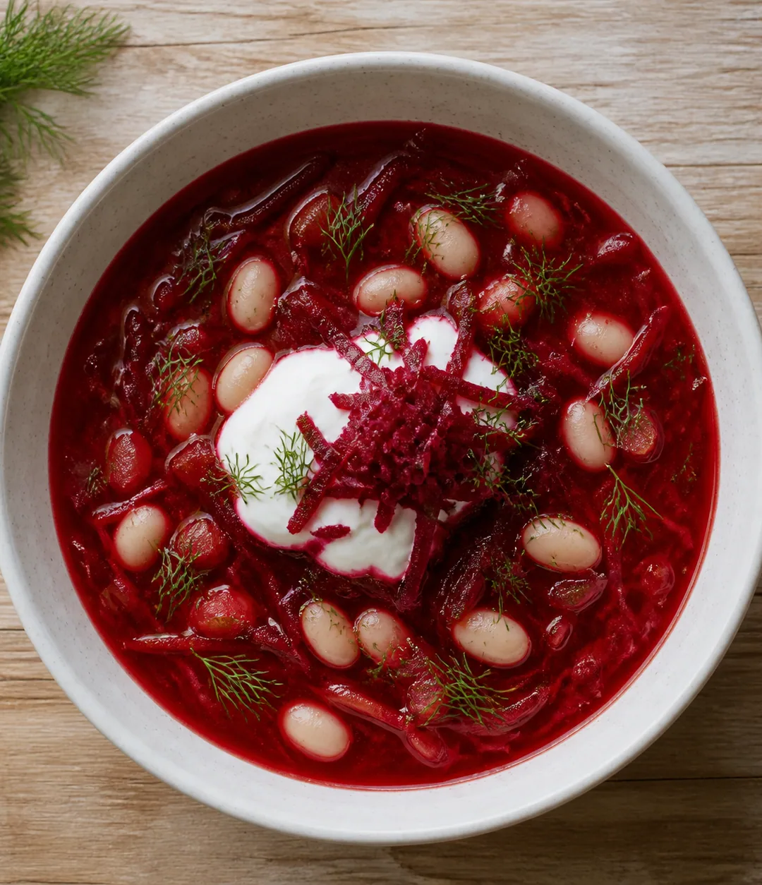 Borscht rápido de beterraba e feijão-branco