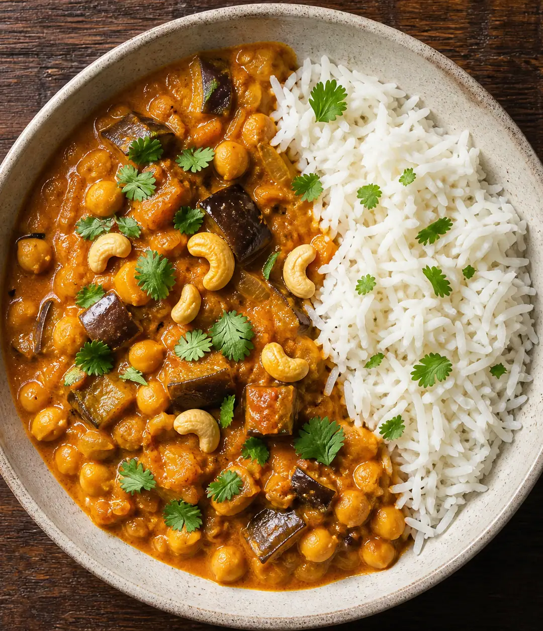 Curry de grão-de-bico, berinjela e tamarindo