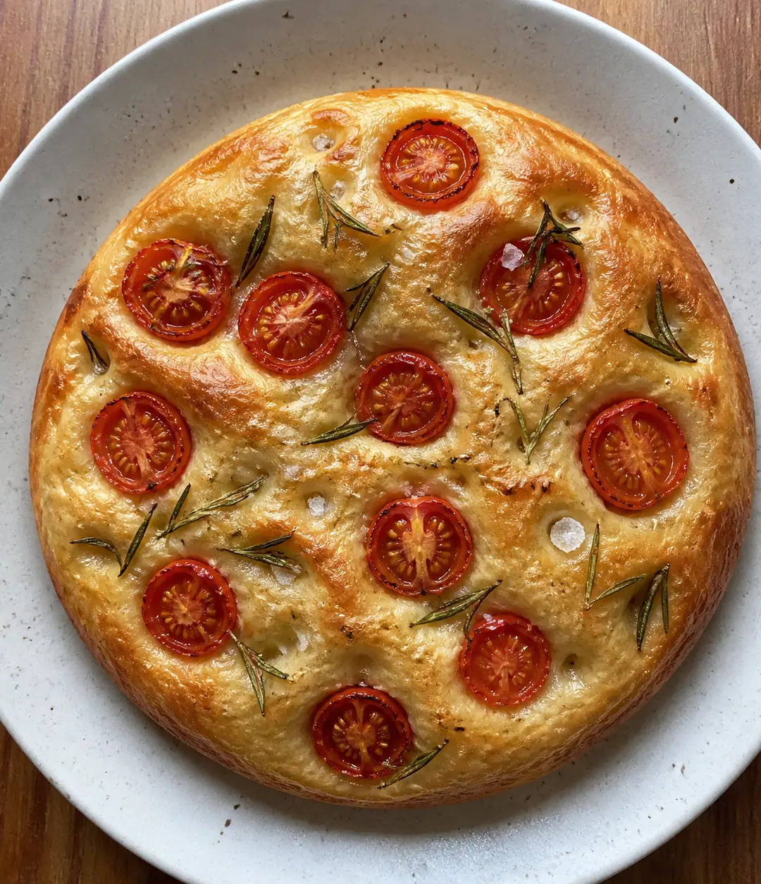 Focaccia de frigideira com tomate e alecrim