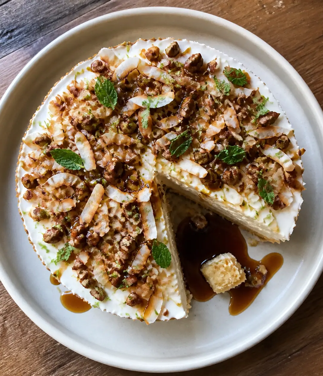 Torta gelada de limão, coco e castanha