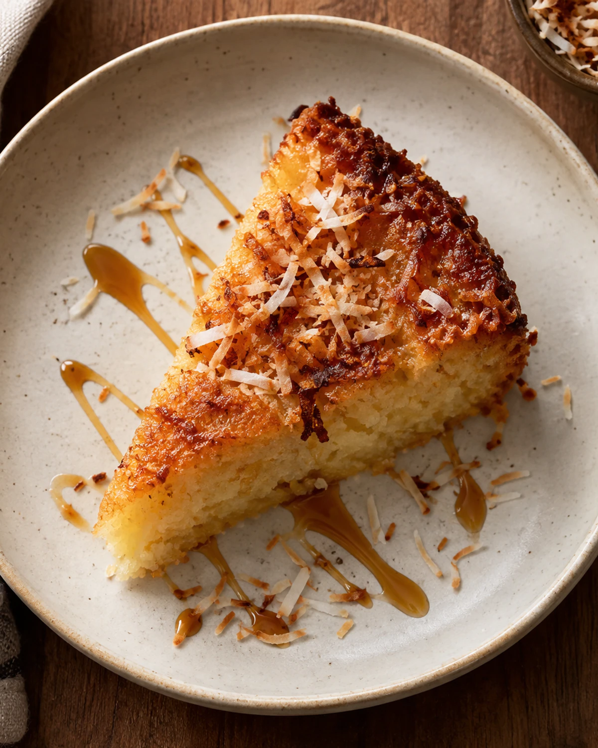 Bolo de mandioca com coco e canela
