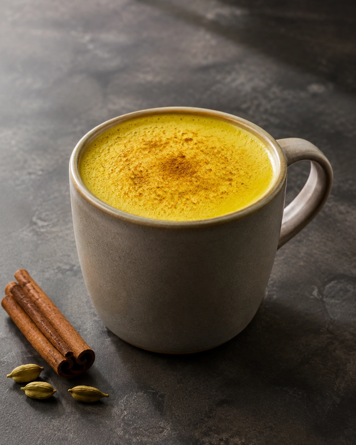 Golden milk de leite de castanhas com cúrcuma fresca, canela e cardamomo