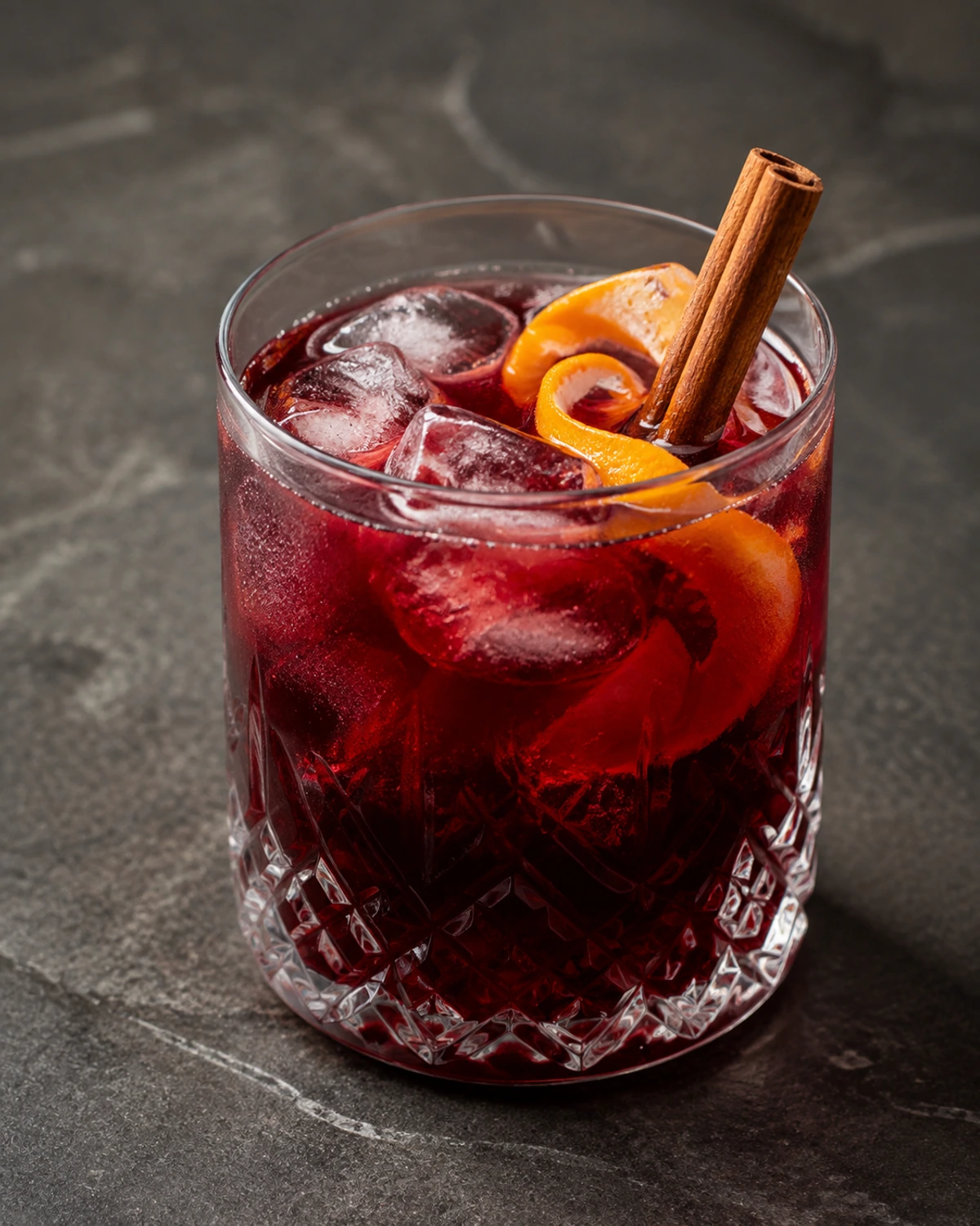 Infusão fria de hibisco com casca de laranja e canela em pau