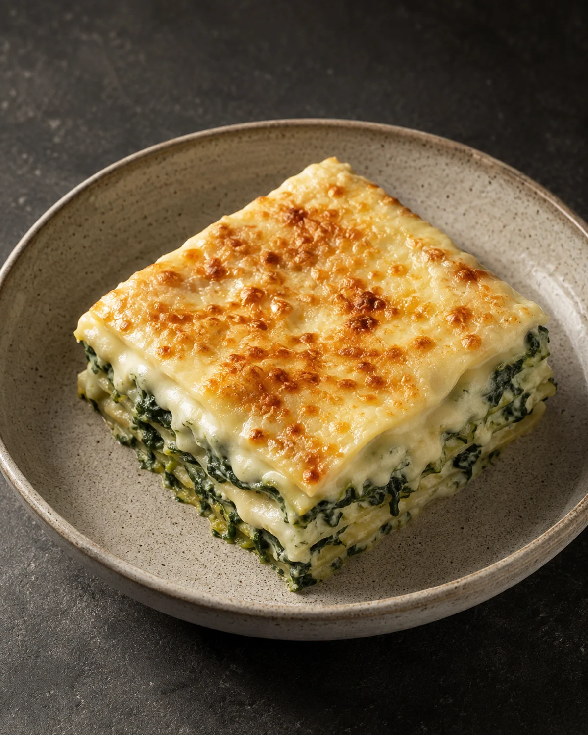 Lasanha branca de espinafre com bechamel de castanhas e queijo provolone defumado