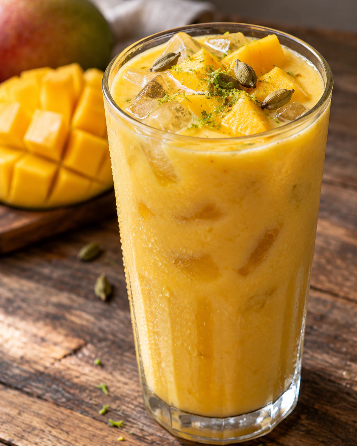 Lassi de manga com cardamomo e iogurte vegetal de coco