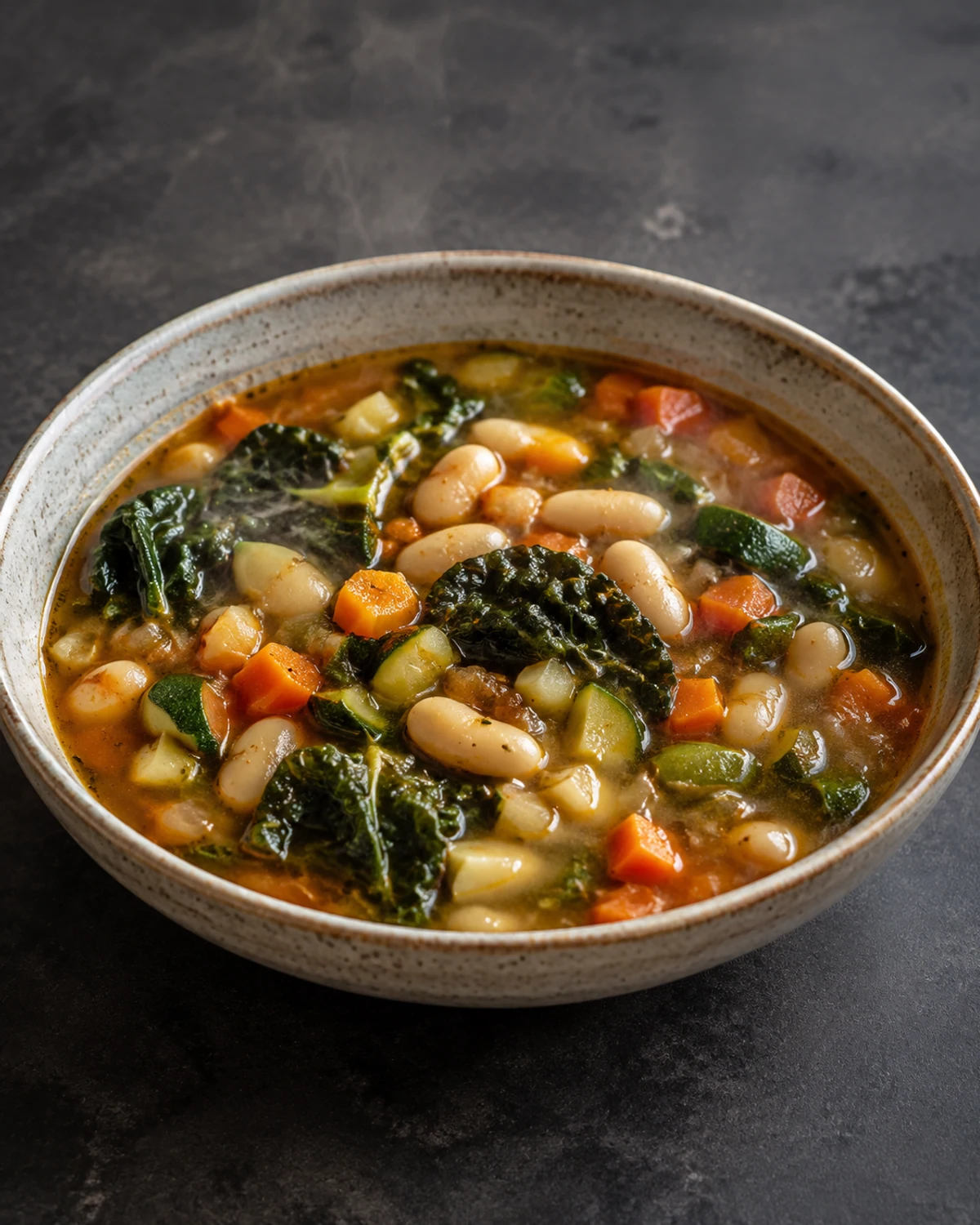 Minestrone rústico da Toscana com feijão cannellini e couve cavolo nero
