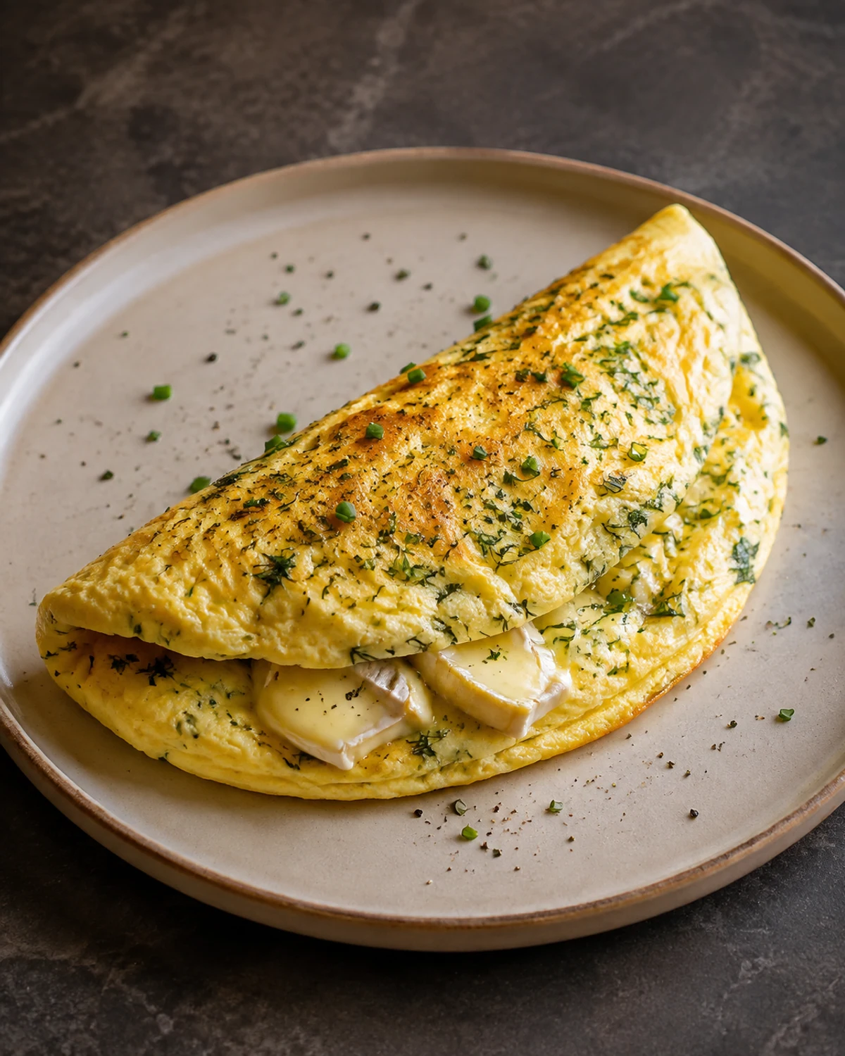 Omelete suflê de ervas finas e queijo brie
