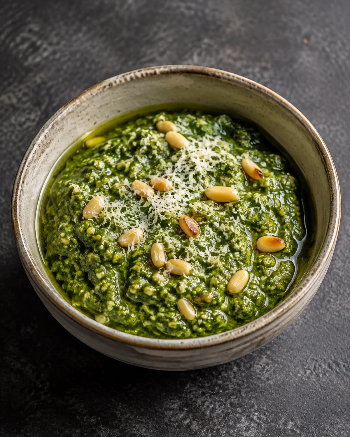 Pesto genovês tradicional com manjericão fresco, pinoli e queijo pecorino