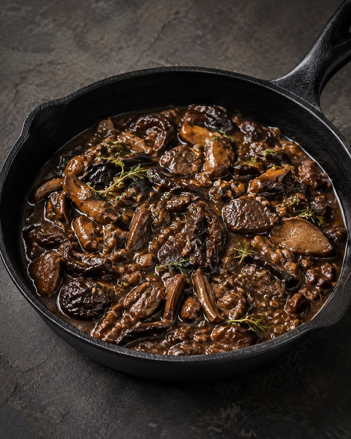 Ragu rústico de cogumelos secos funghi secchi com vinho tinto e ervas