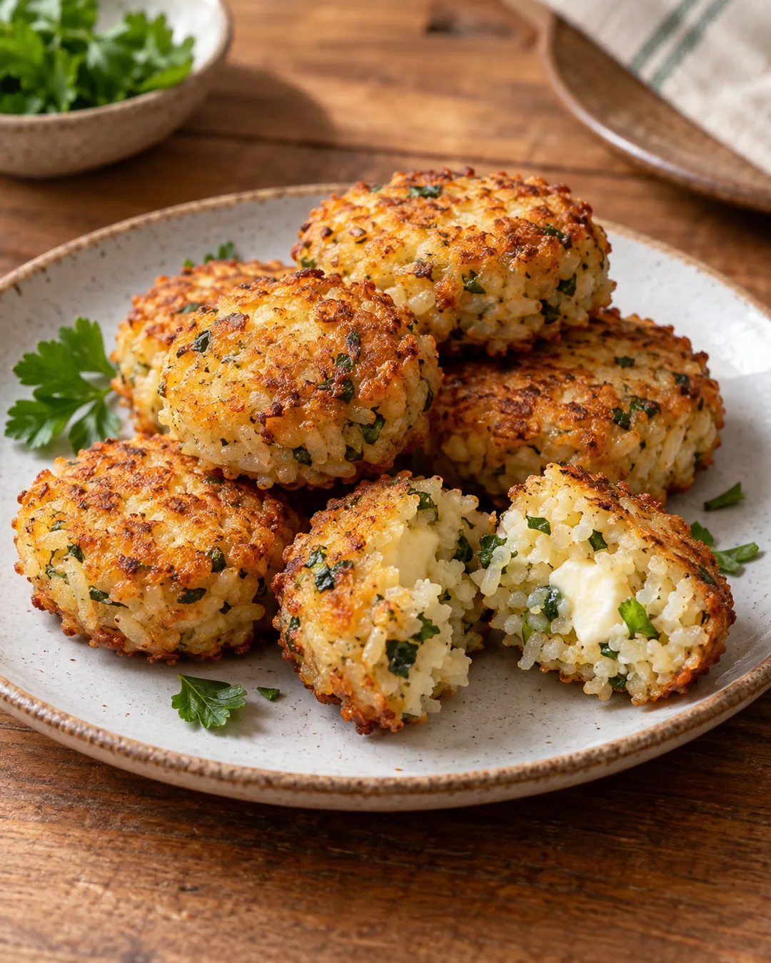 Bolinho de arroz integral com queijo minas e ervas
