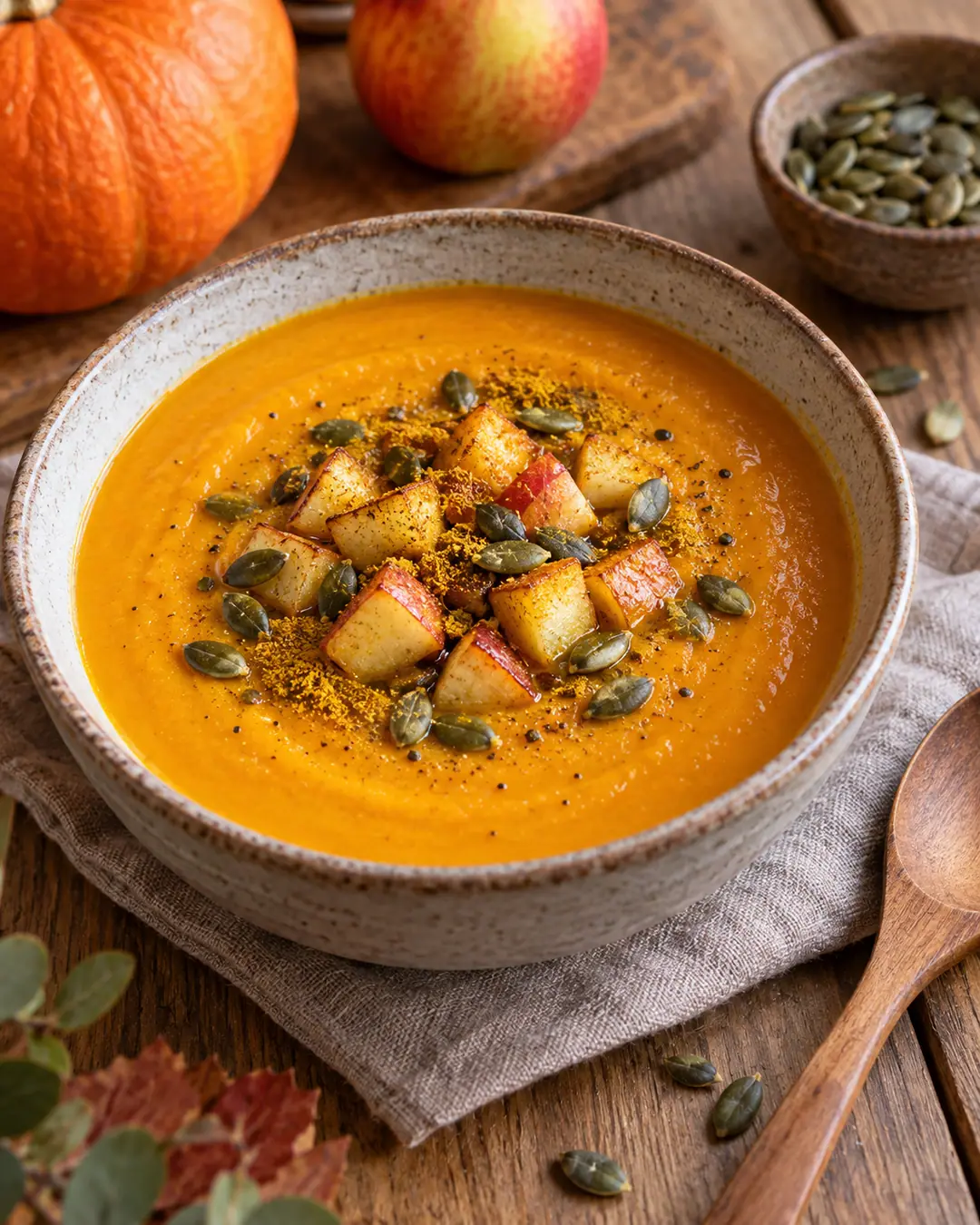 Creme de abóbora, maçã e curry suave