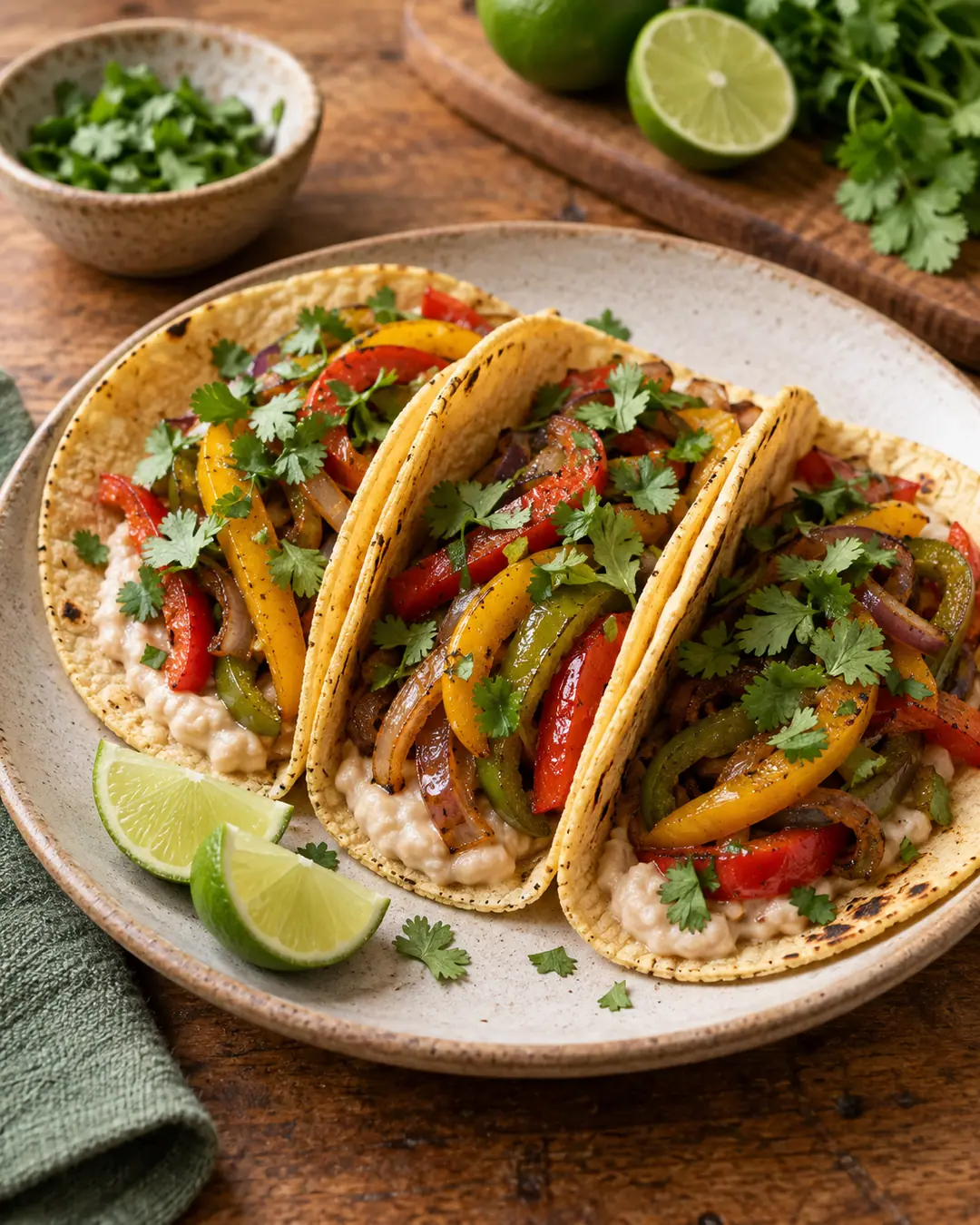 Fajitas de legumes com creme de feijão-branco