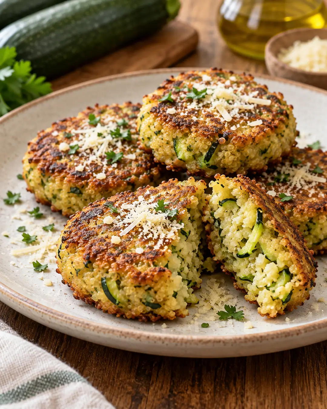 Bolinho de quinoa, abobrinha e parmesão