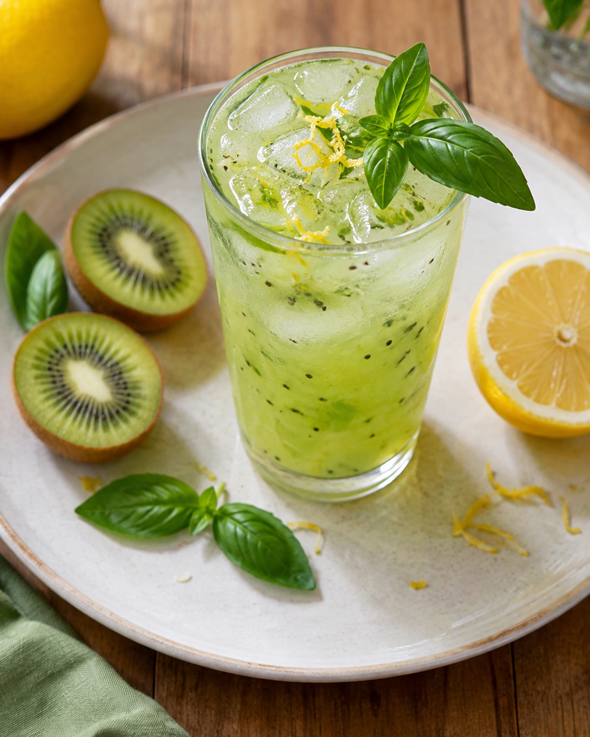 Refresco de kiwi com manjericão e limão-siciliano