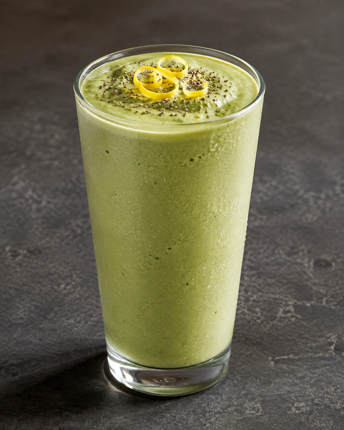 Smoothie verde aveludado de abacate com limão siciliano e leite de amêndoas