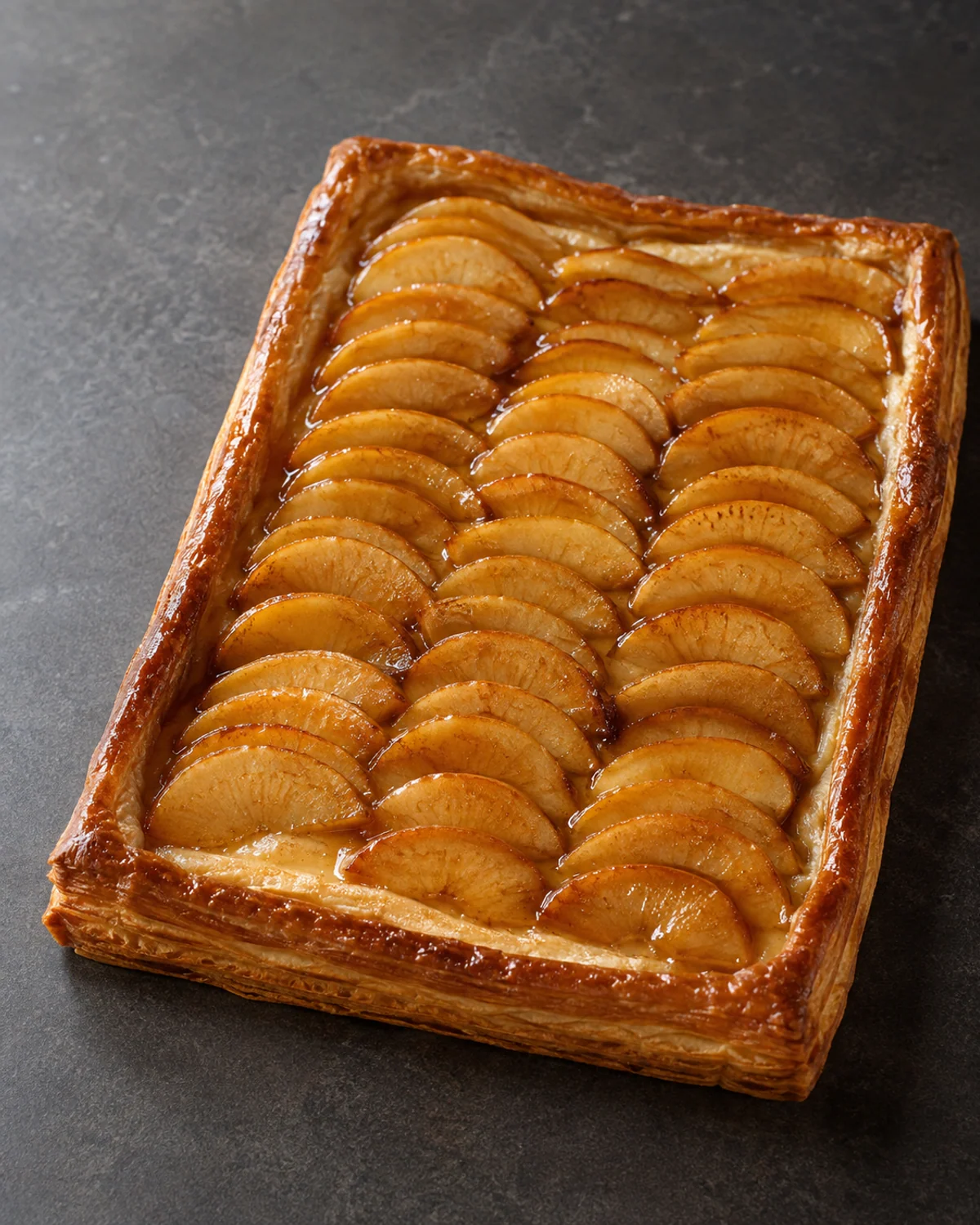 Torta folhada de maçã caramelizada com creme patissier de amêndoas